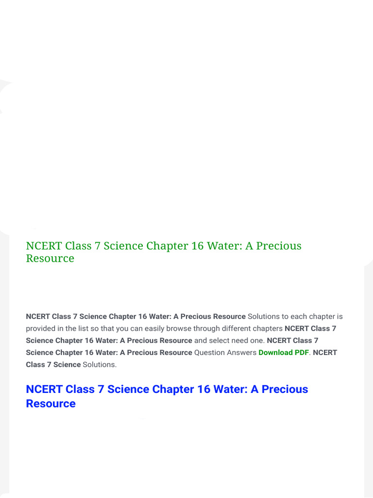 NCERT Class 7 Science Chapter 16 Water A Precious | PDF | Groundwater ...