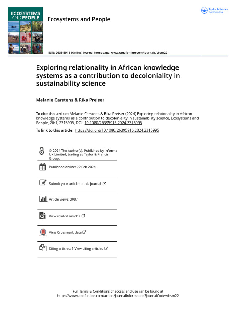 Exploring Relationality in African Knowledge Systems As A Contribution ...