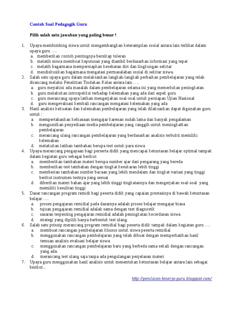 Soal Pedagogik Pilihan Ganda