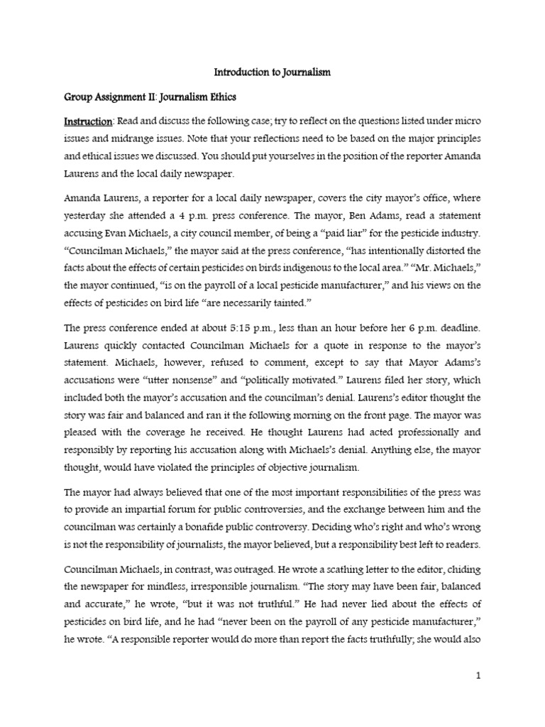 Journalism Ethics Group Assignment 2 | PDF | Journalism | Truth