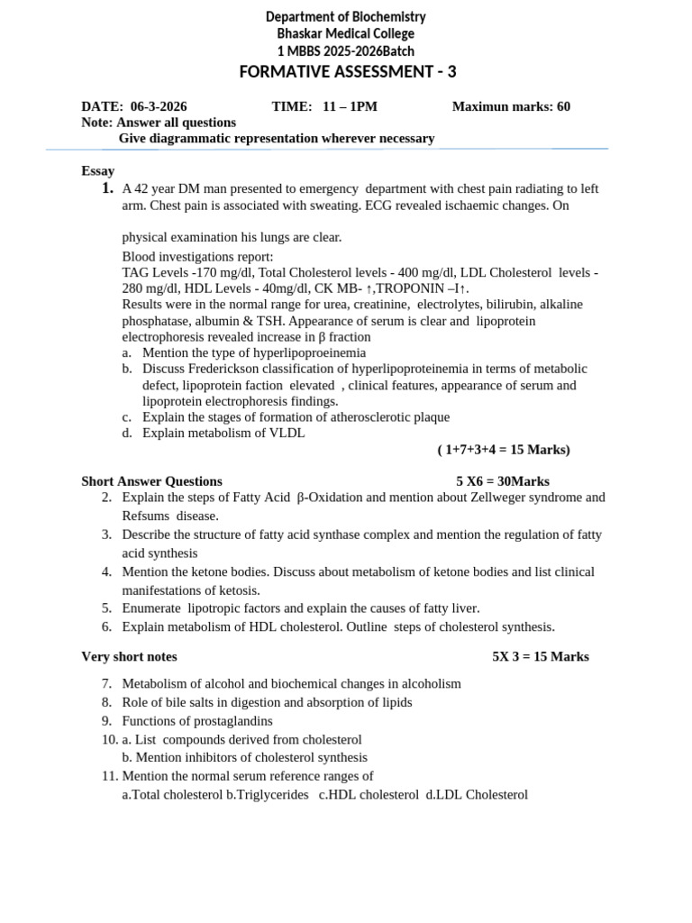 Biochemistry 3rd FA | PDF | Cholesterol | Lipoprotein