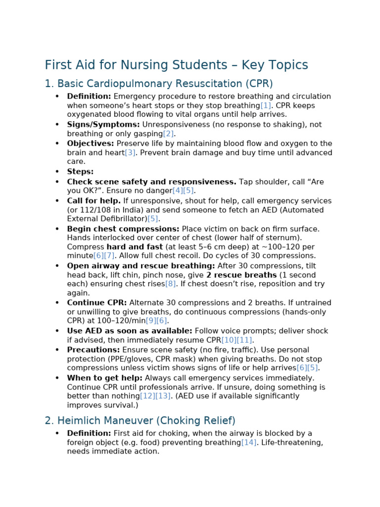 First Aid For Nursing Students - Key Topics | PDF | Cardiopulmonary ...