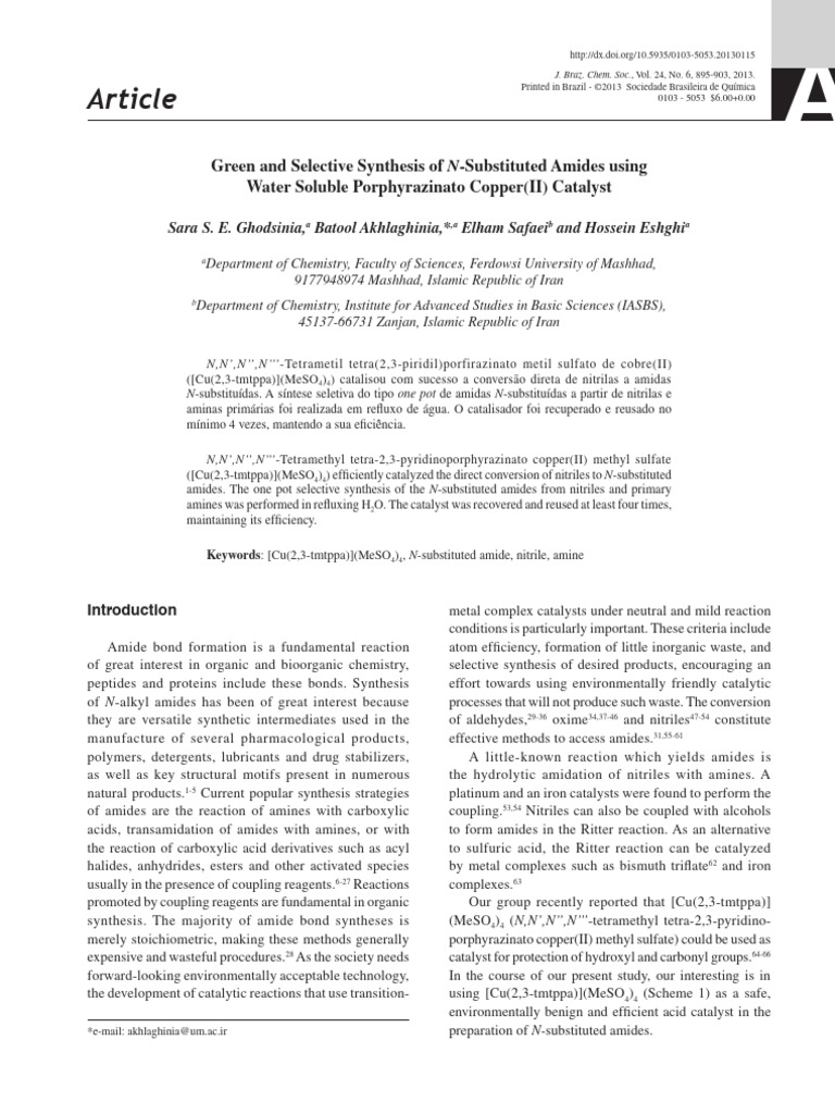 Green and Selective Synthesis of N Subst | PDF | Amine | Amide
