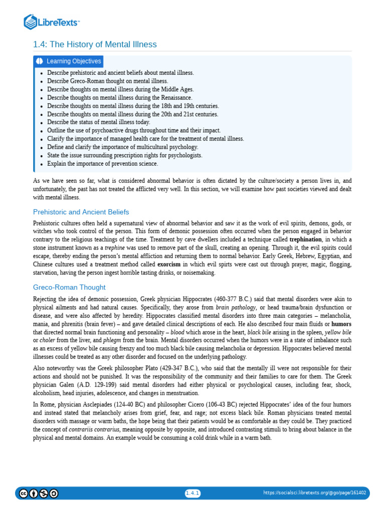 1.4! The History of Mental Illness | PDF | Psychiatry | Mental Disorder