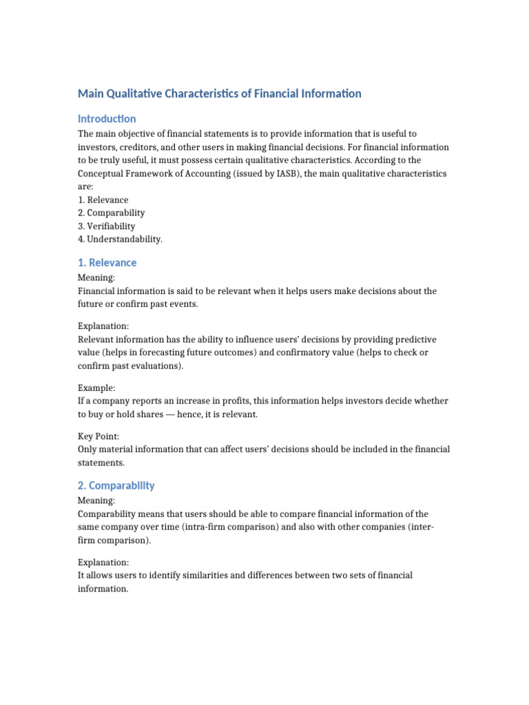 Qualitative Characteristics of Financial Information FYBCom | PDF ...