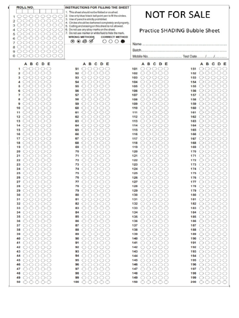 Answer Sheet Practice Shading | PDF