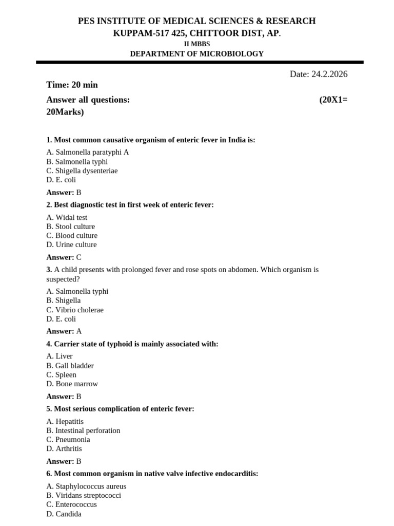 Mbbs Mcqs Question Paper (24.2.2026) | PDF | Lyme Disease | Animal Diseases