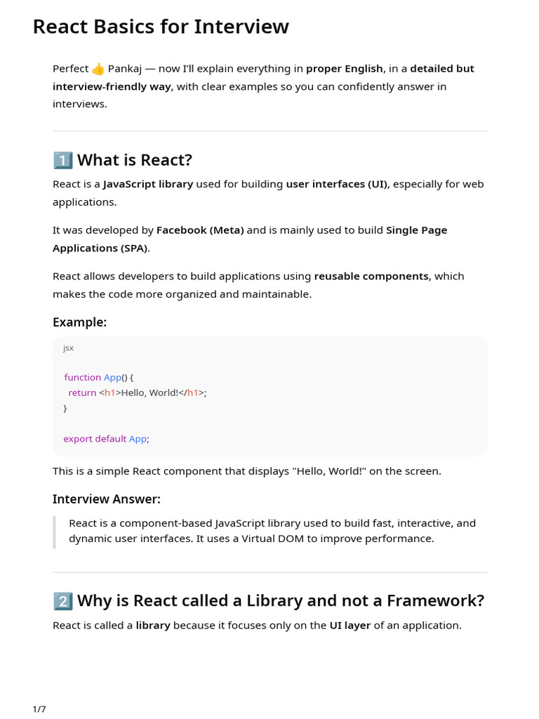 1 React Basics For Interview | PDF | Document Object Model | Java Script