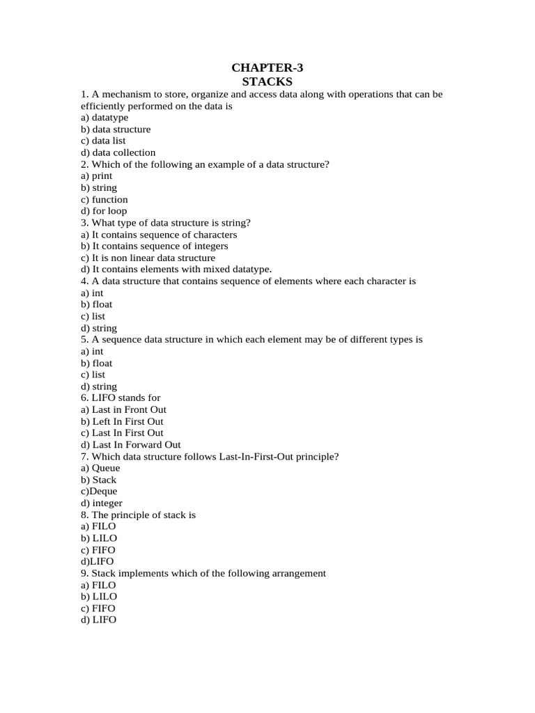 3.stack MCQ | PDF | Queue (Abstract Data Type) | Mathematics