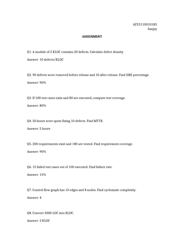 Software Testing Assignment Sanjay | PDF | Reliability Engineering ...