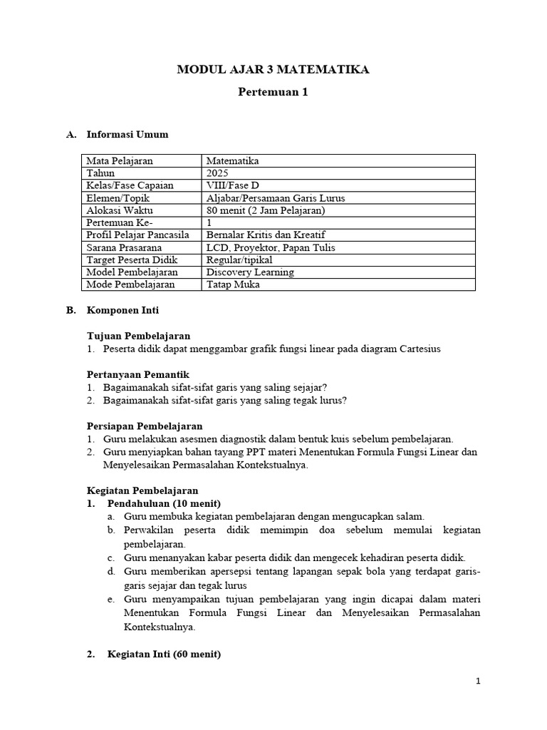 Modul Ajar Matematika 3 Kelas 8 | PDF