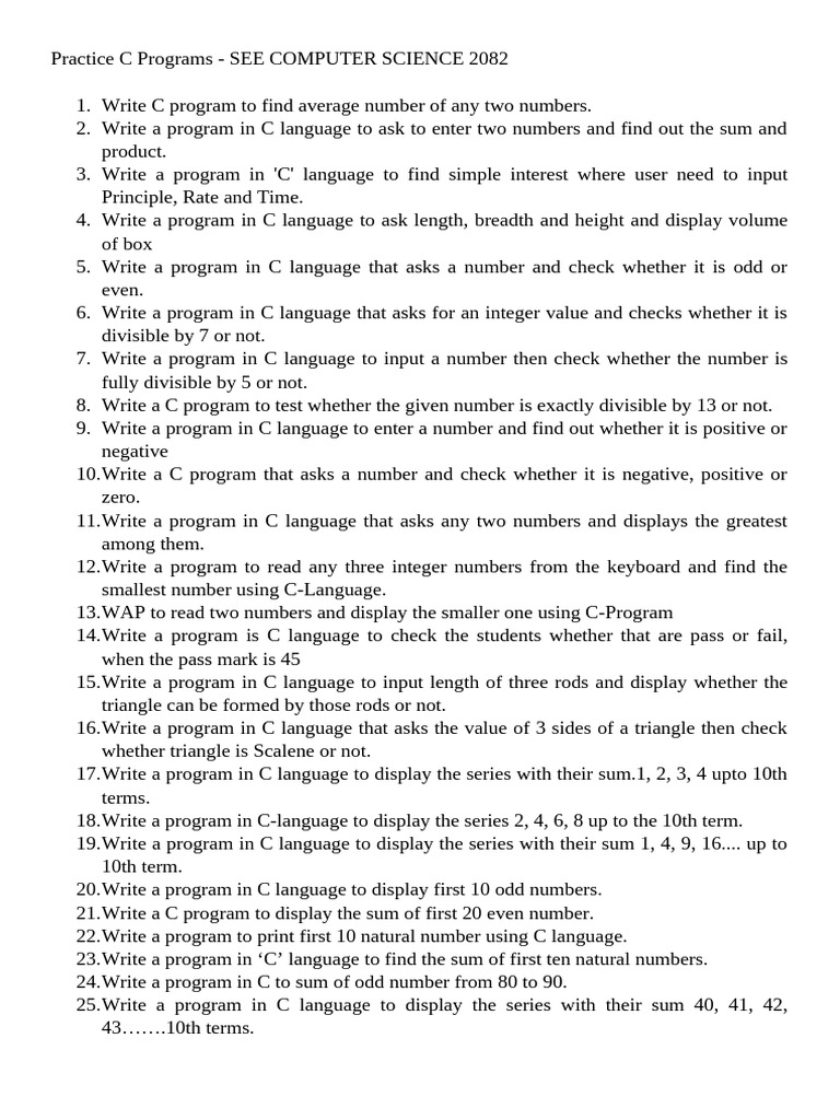 Practice C Programs | PDF | Numbers | Chess