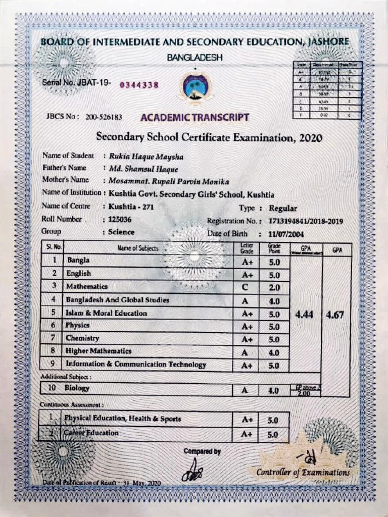 SSC Transcript Maysha | PDF
