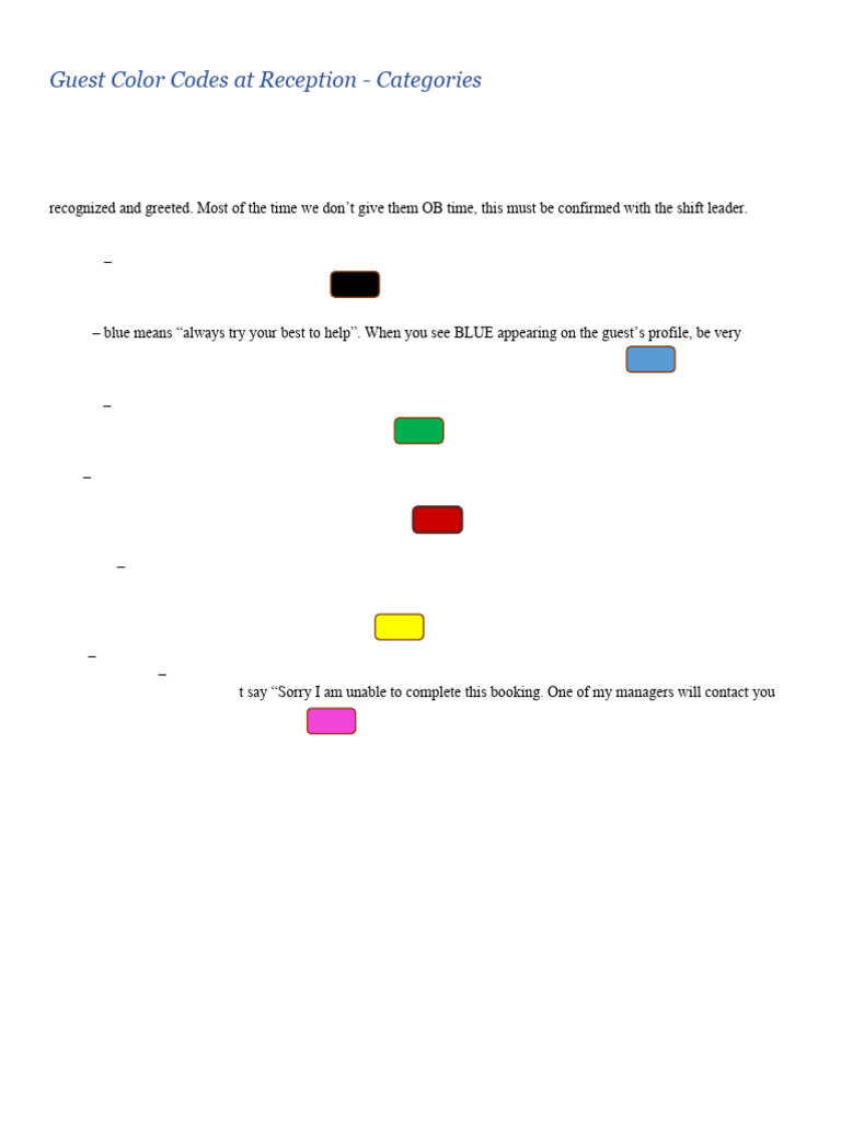 A3000 Induction - Color Codes at Reception Draft | PDF