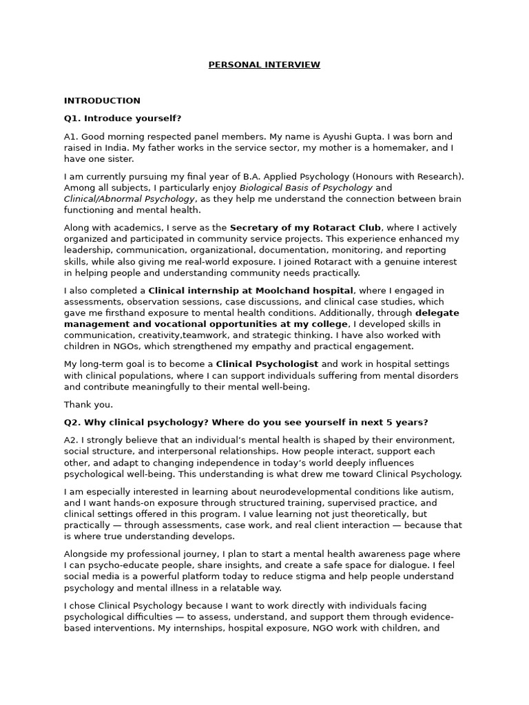 Personal Interview Christ | PDF | Mental Health | Clinical Psychology