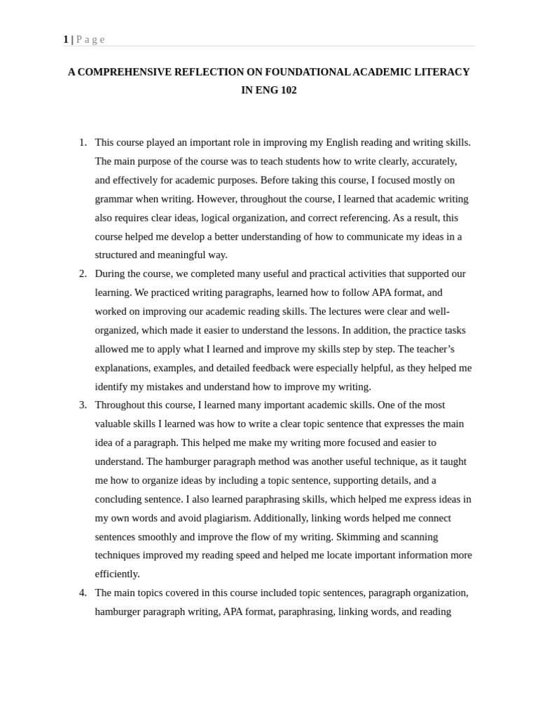 1 - A Comprehensive Reflection On Foundational Academic Literacy in Eng ...