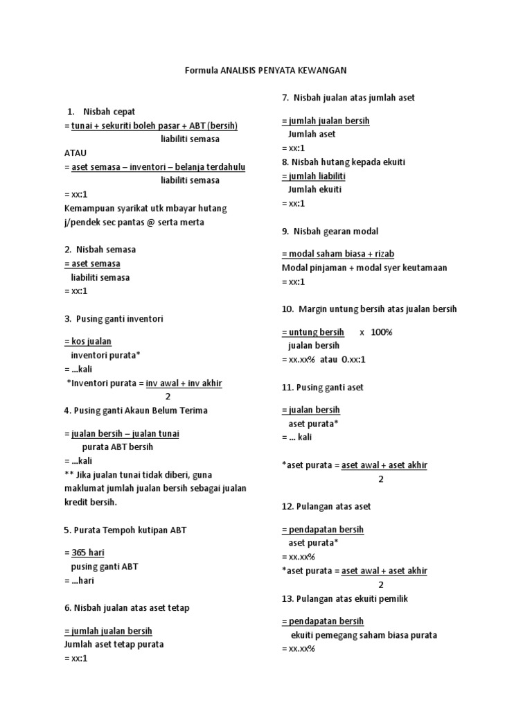 Formula Analisis Penyata Kewangan Pdf