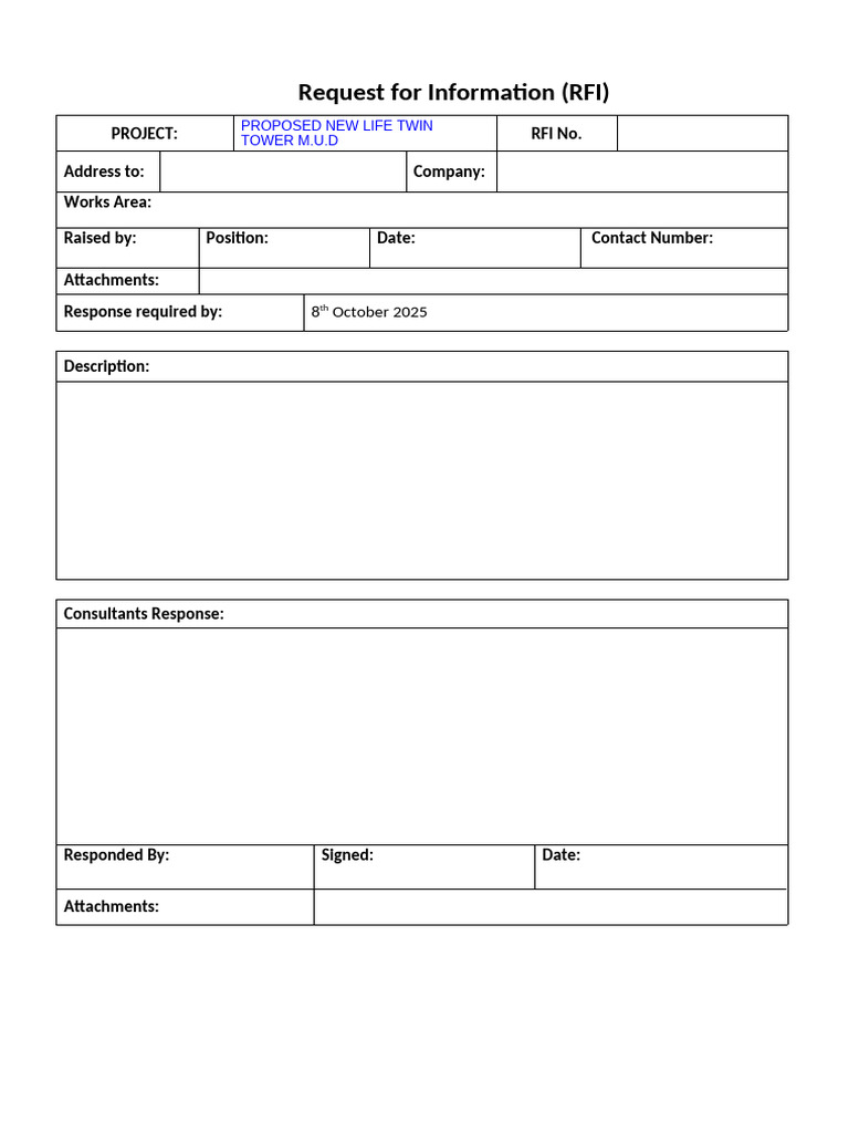 Rfi Template 001 | PDF
