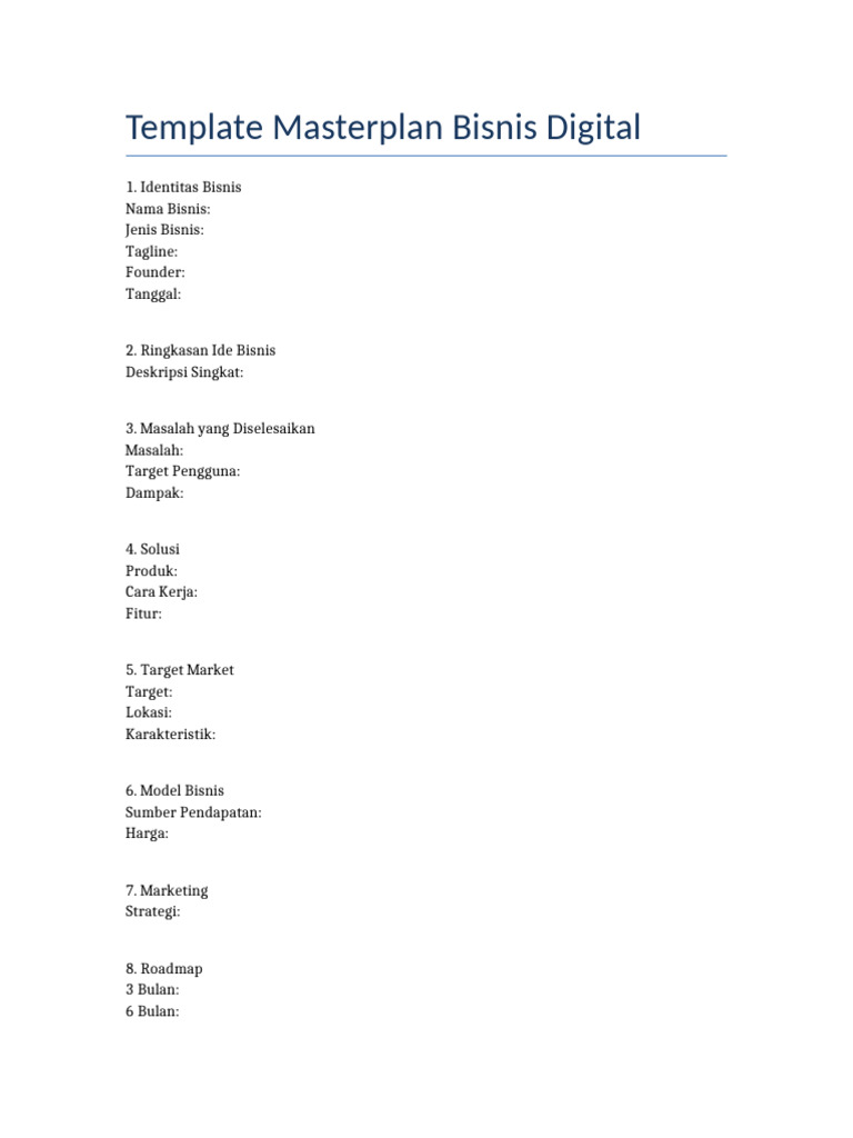 Template Masterplan Bisnis Digital | PDF