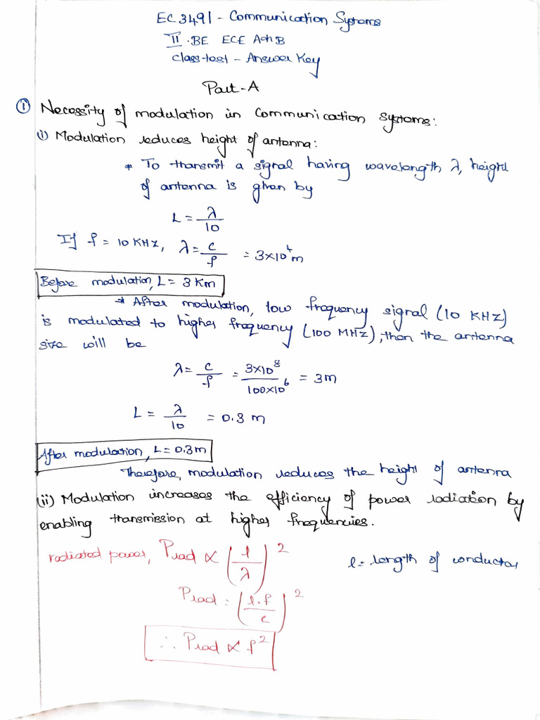Communication Systems Class Test Answer Key | PDF