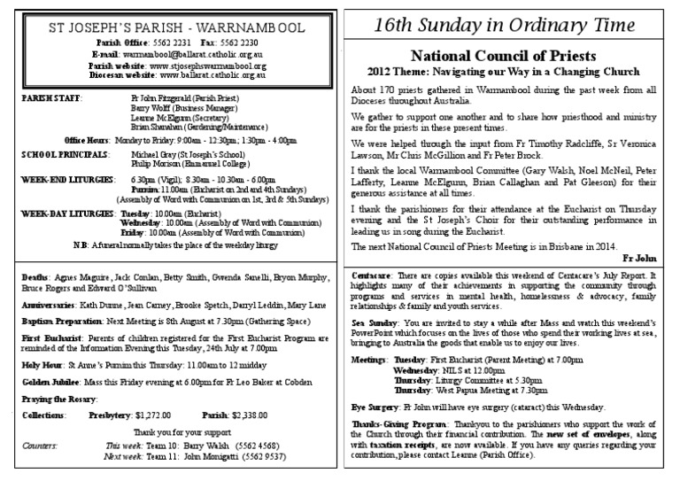 St Joseph's Parish Newsletter Update | PDF | Parish | Eucharist