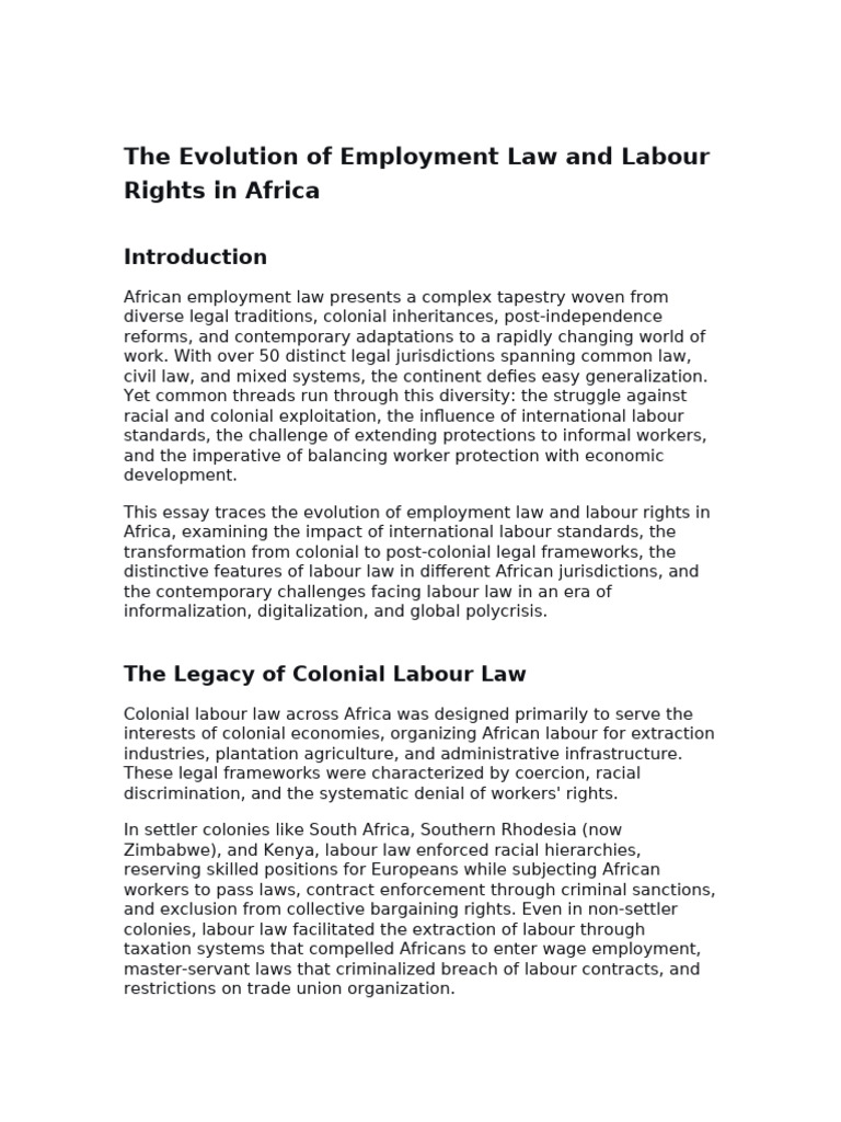The Evolution of Employment Law and Labour Rights in Africa | PDF