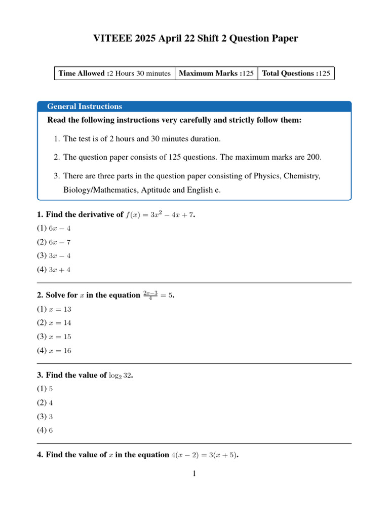 VITEEE 22 Apr Shift 2 Question Paper | PDF | Capacitor | Capacitance