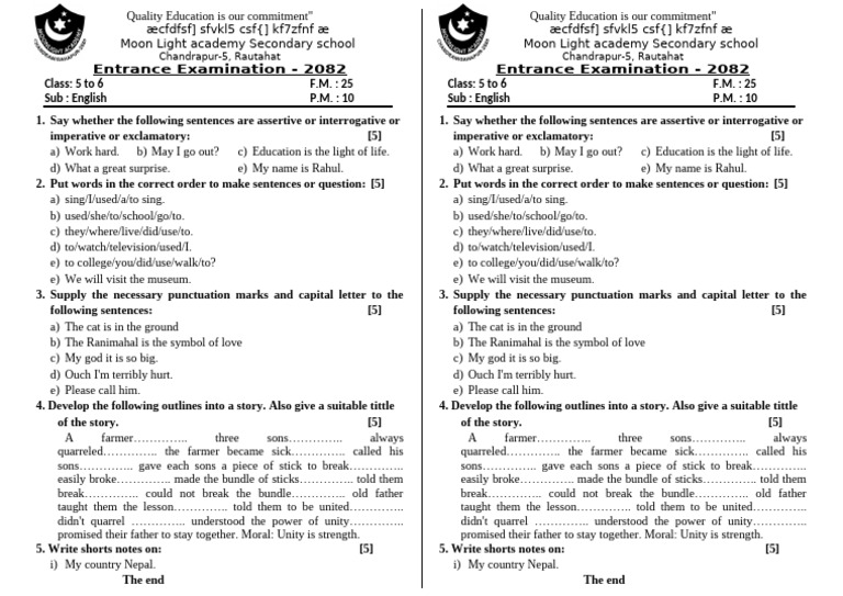 5 Class English Grammar | PDF | Question | Syntax