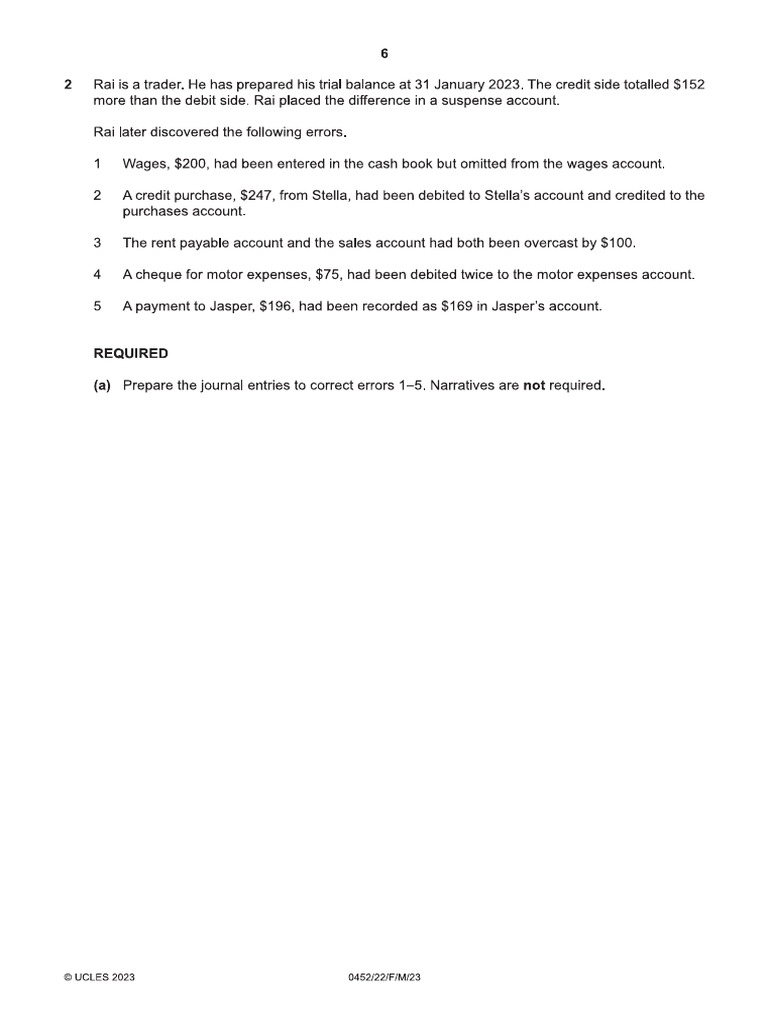 Rectification of Errors - Practice Question 1 | PDF