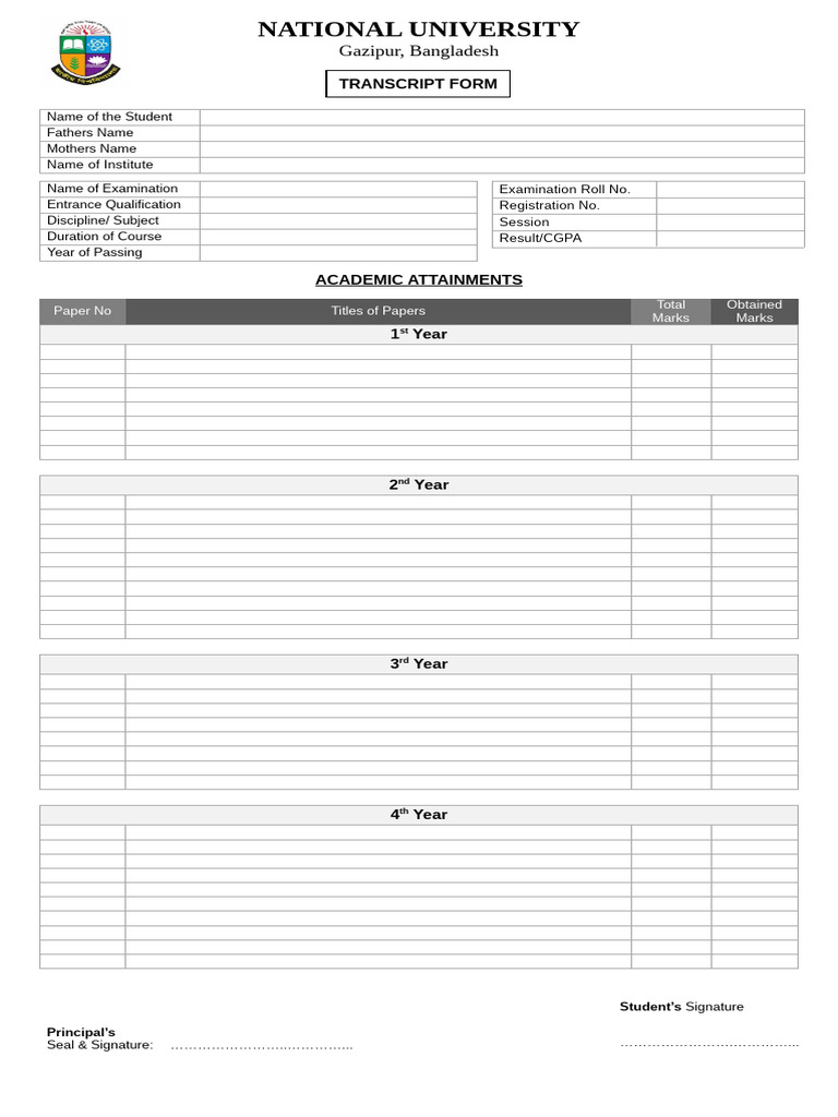 NU Transcript Application Form | PDF
