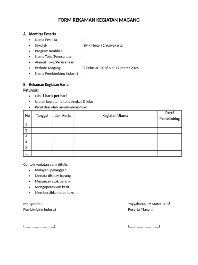 Form Rekaman Kegiatan Magang | PDF