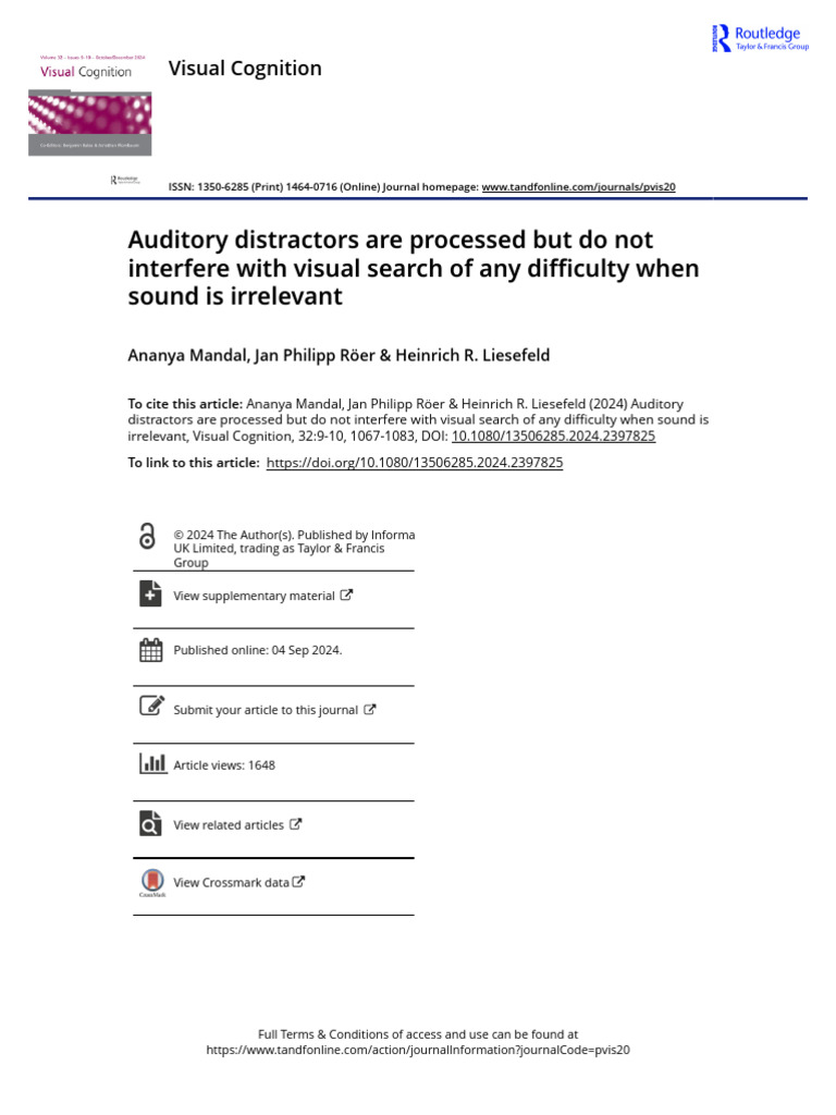 Auditory Distractors Are Processed But Do Not Interfere With Visual ...