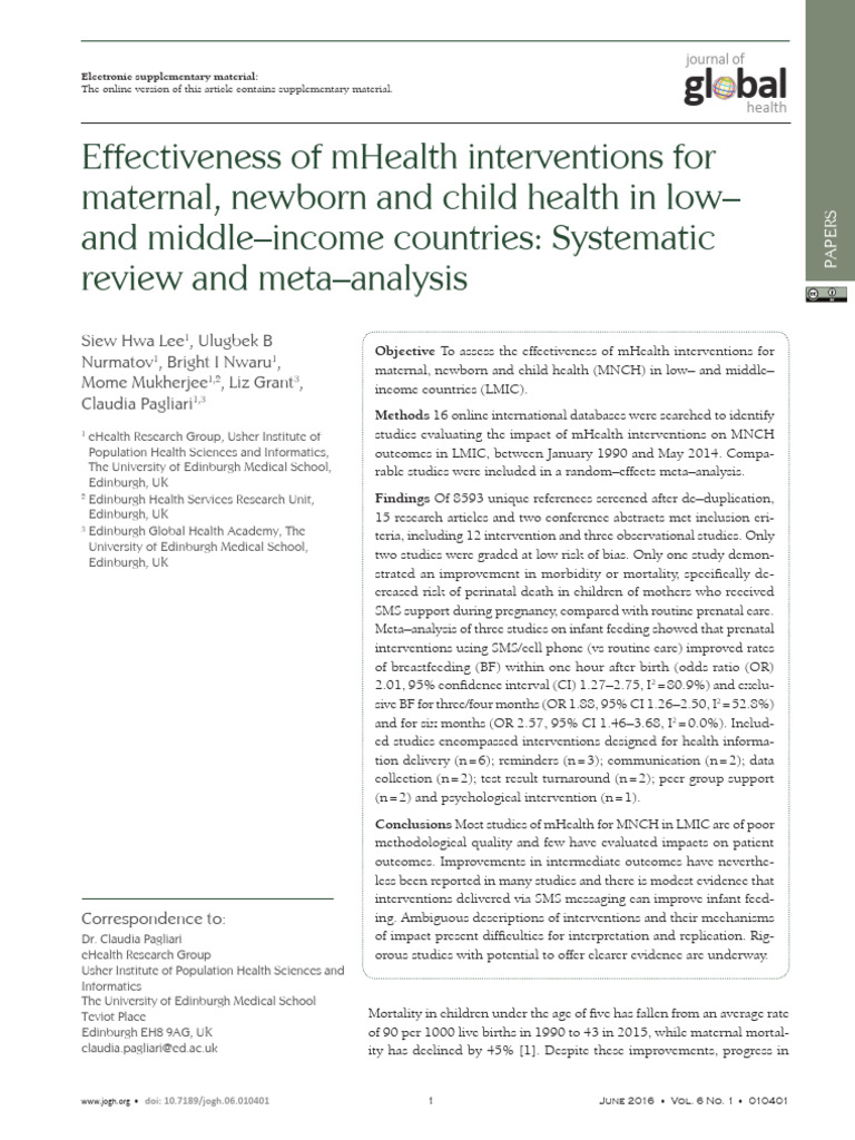 Effectiveness of MHealth Interventions For | PDF | Childbirth ...