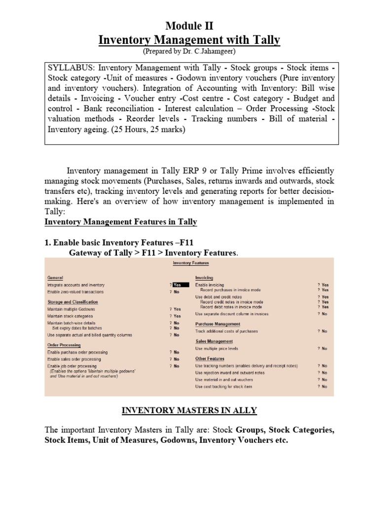 Module 2 Tally - Inventory Management | PDF | Inventory | Business
