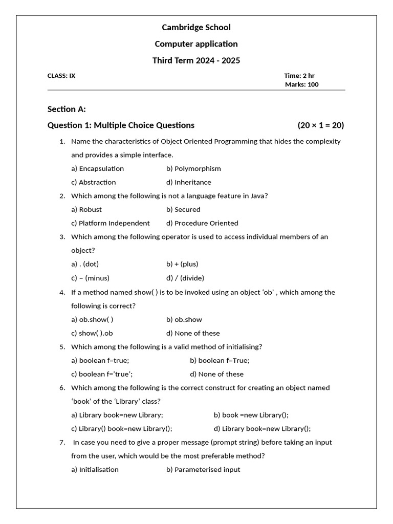 Third Term Computer Applications Class 9 | PDF | Method (Computer ...