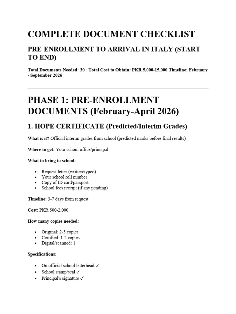Complete Document Checklist | PDF | Image Scanner | Identity Document