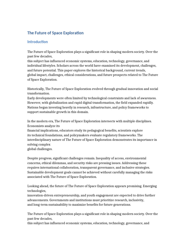 The Future of Space Exploration | PDF | Sustainability | Sustainable ...