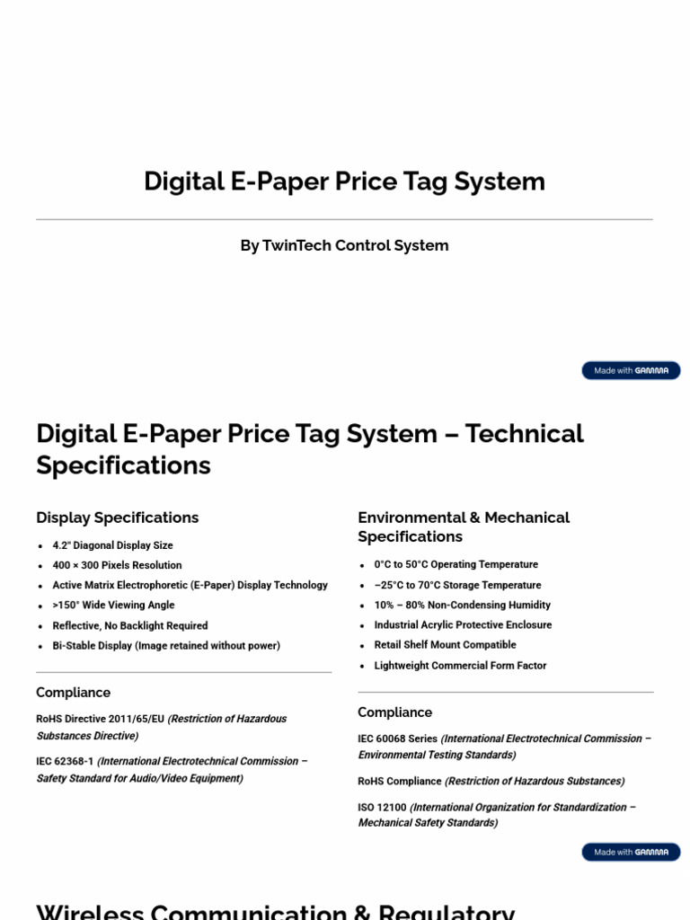 Digital E Paper Price Tag System | PDF | International Electrotechnical ...