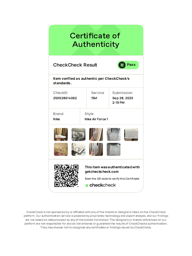 CheckCheck Certificate of Authenticity #25092861406220250928 | PDF