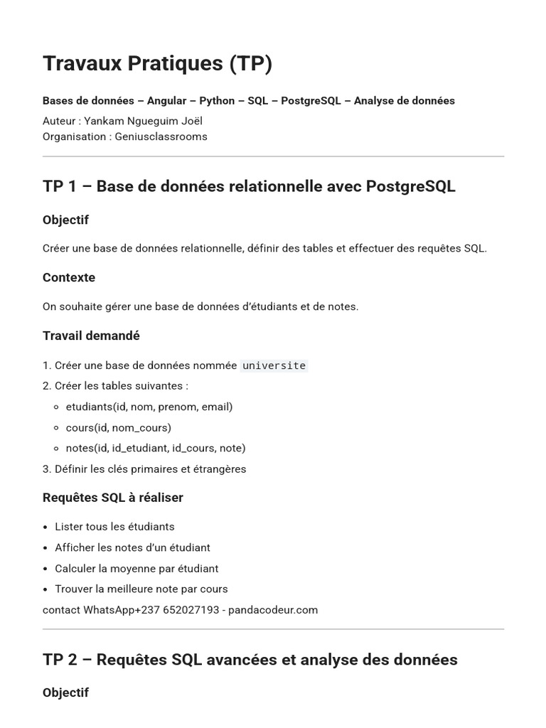 TP Genius | PDF | PostgreSQL | Bases de données