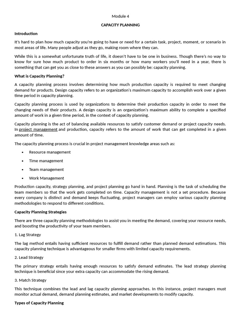 Module 4 Capacity Planning | PDF | Operations Management | Project ...