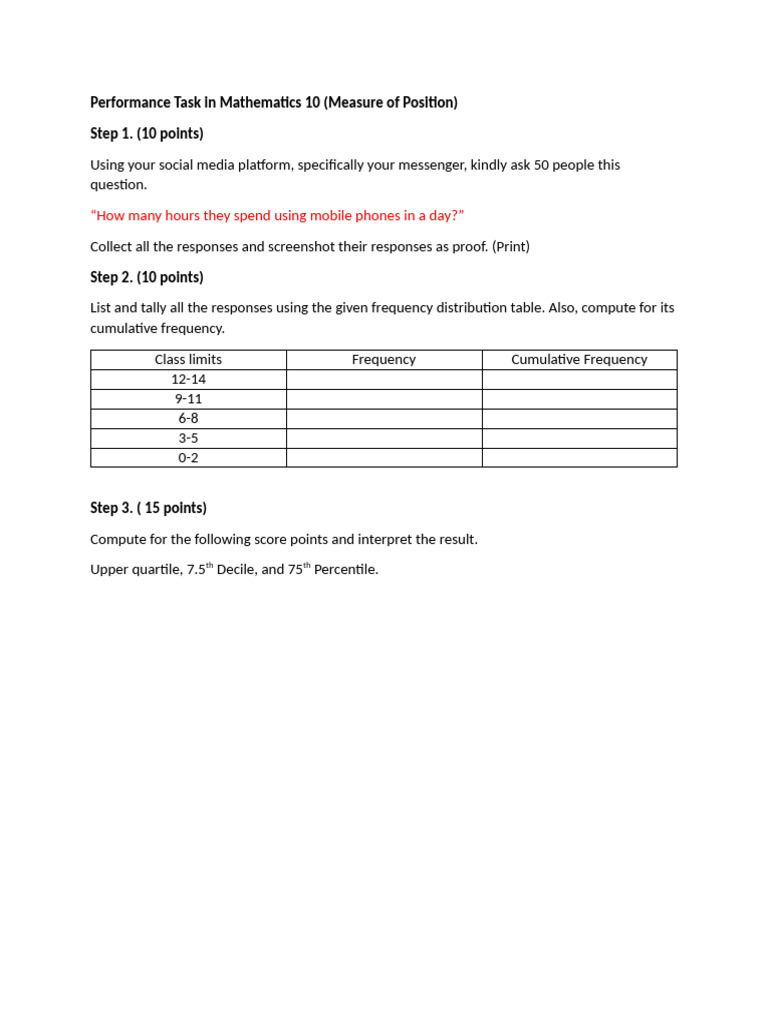 Performance Task in Mathematics 10 | PDF