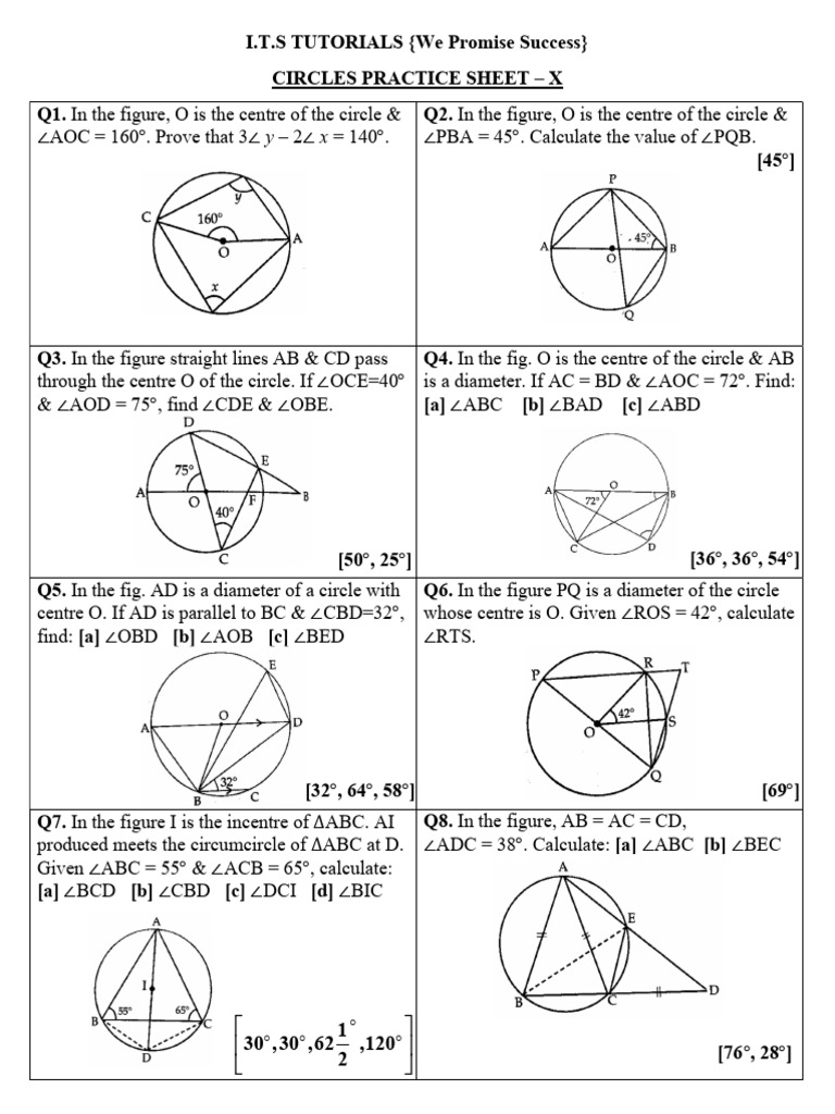 Circles Practice Sheet | PDF | Circle | Area