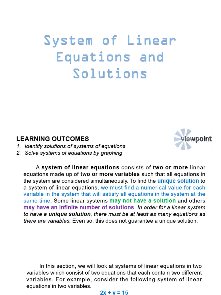 1 II System of Linear Equations | PDF