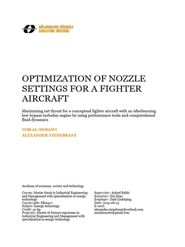Optimization of Nozzle Settings For A Fighter Jet Aircraft | PDF | Jet ...
