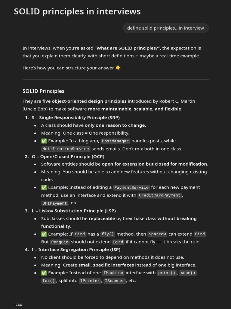 SOLID Principles in Interviews | PDF | Inheritance (Object Oriented ...