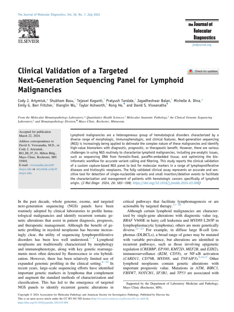 Clinical Validation of NGS Panel For LymphoidMalignancies | PDF | Dna ...