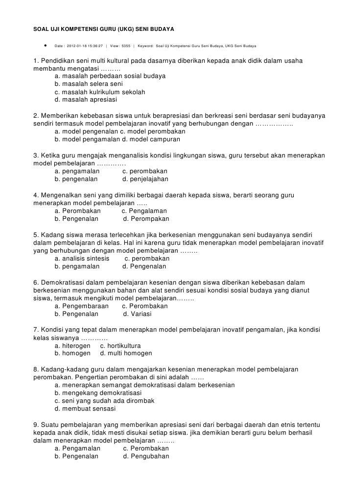 Download Contoh Soal Dan Jawaban Ukg Smp Seni Pics