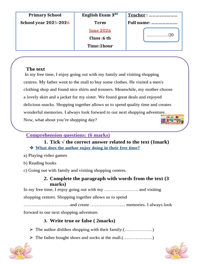 Exam 6th Grade Trimestre 3 | PDF | Linguistics | Syntax