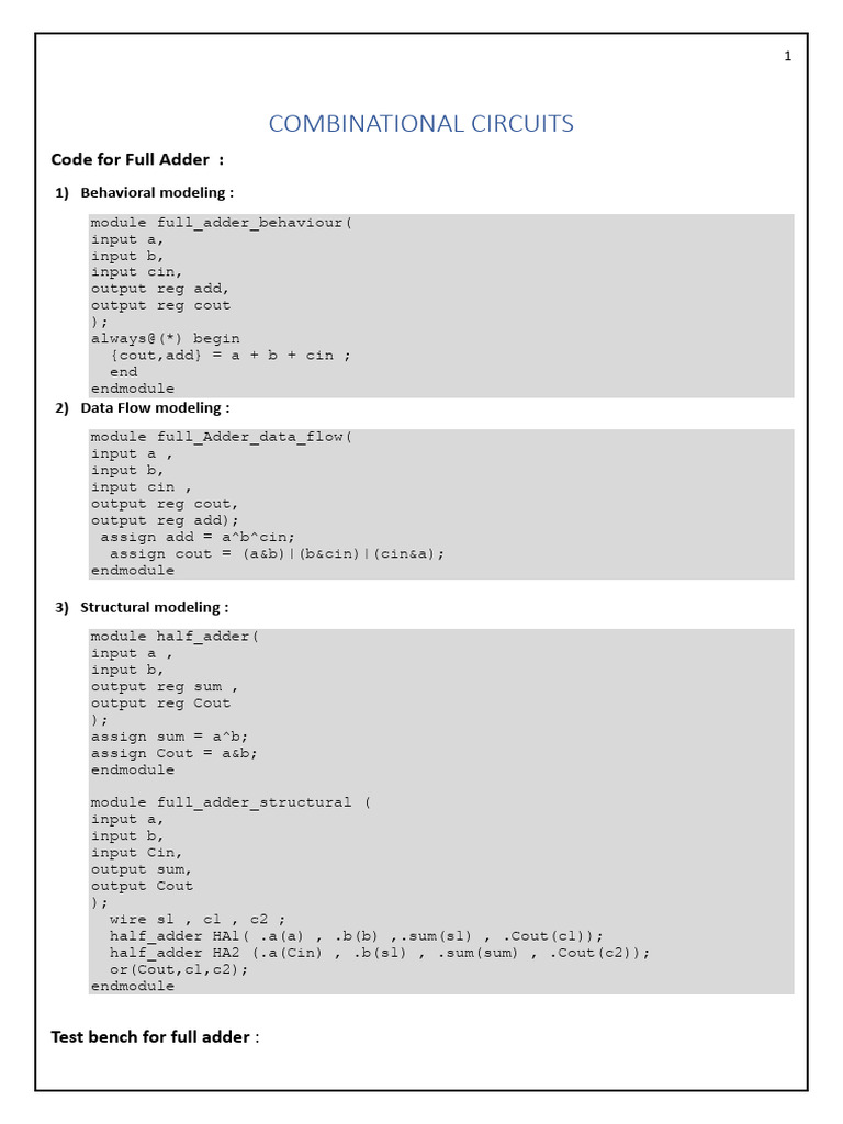 Combinational Circuits - Verilog Codes | PDF | Digital Electronics ...